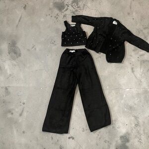 Zara Kids Black Wide-Leg Matching Set with Embellished Top & Cardigan